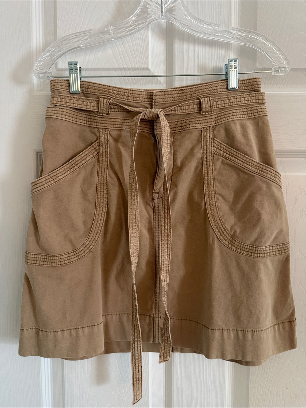 Pilcro and the Letterpress Tan Tie-Waist Utility Skirt